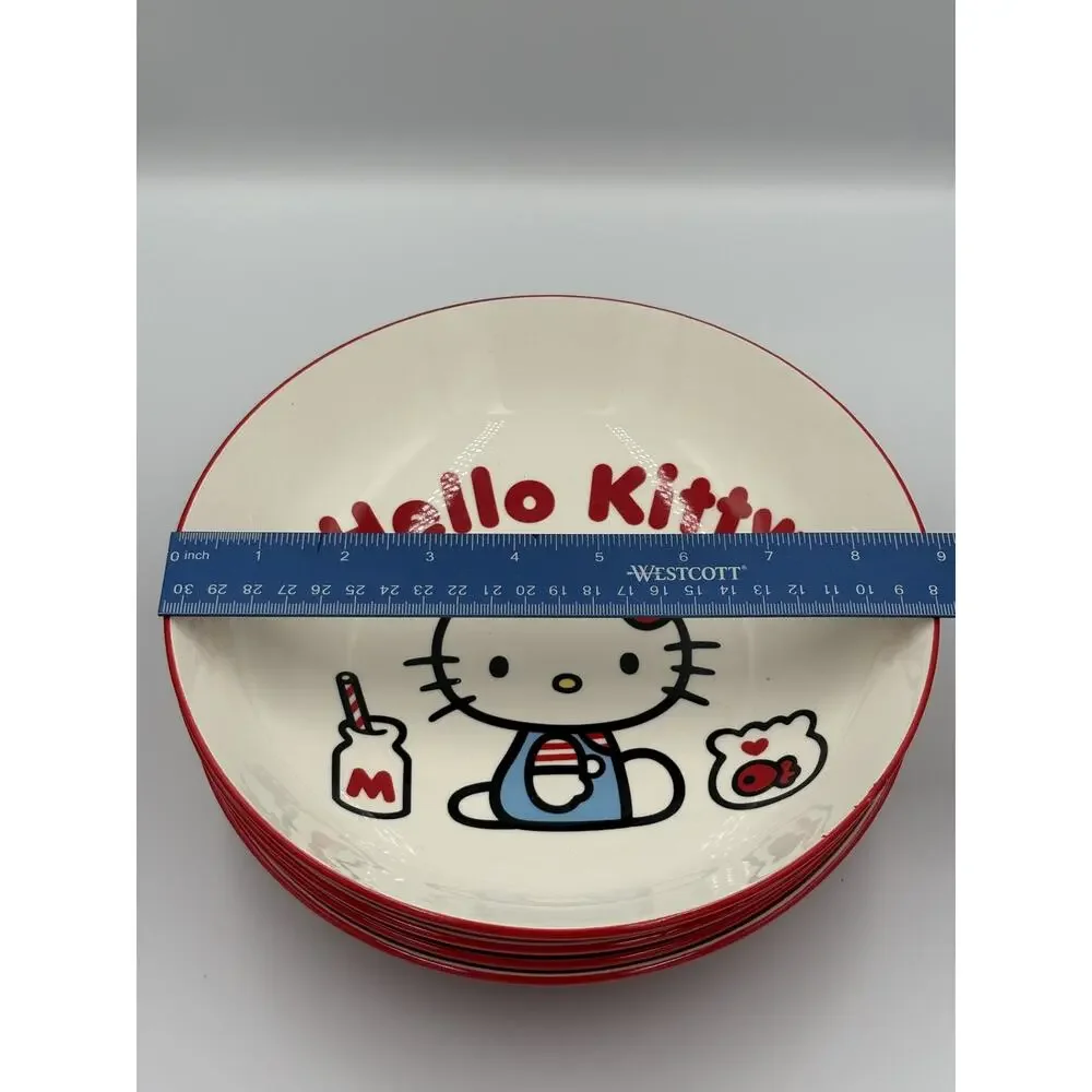 Hello Kitty Set of 4 Cereal Soup Bowls Sanrio 2023 Red White 8